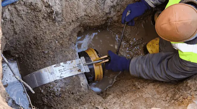 Technician performing underground drainage repair for foundation protection and gutter systems in Cape Coral, FL